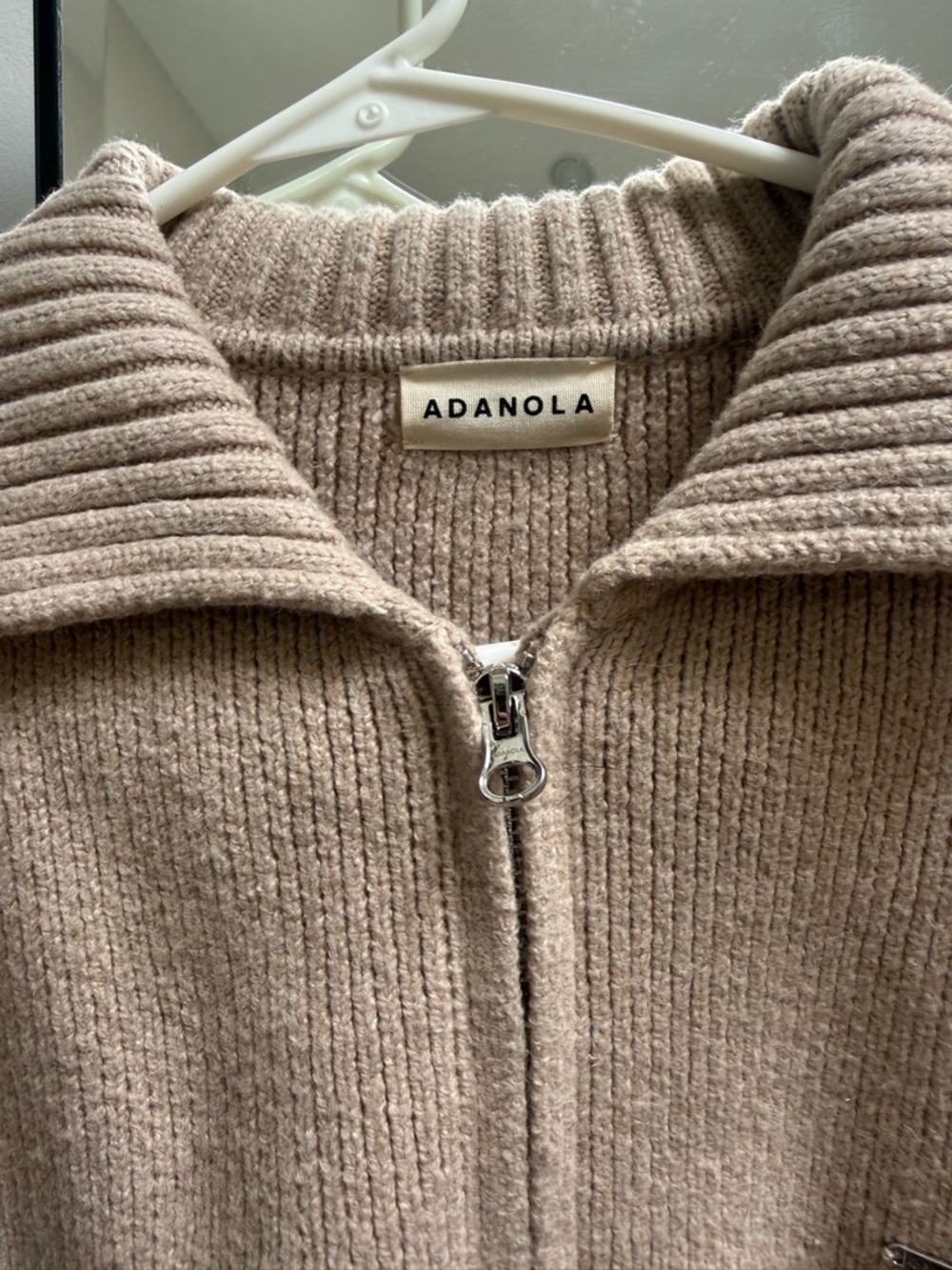 Adanola Ribbed Knit Sweater Jacket - Taupe Beige with Silver Logo